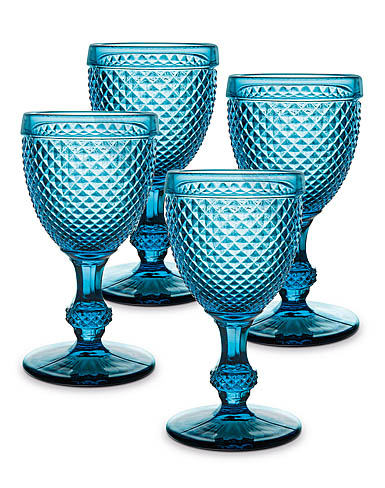 Vista Alegre Glass Bicos Blue Set with 4 Water Goblets Blue