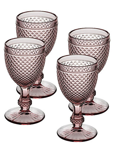 Vista Alegre Glass Bicos Pink Set with 4 Water Goblets Pink