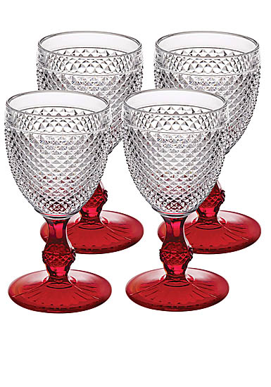 Vista Alegre Glass Bicos Bicolor Goblet With Red Stem, Set of 4