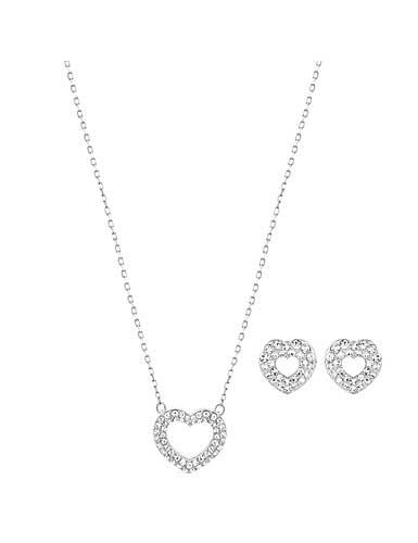 Swarovski Beloved Rhodium Heart Pendant Necklace and Pierced Earrings Set