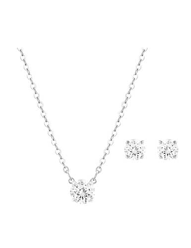 Swarovski Attract Round Rhodium Pendant Necklace and Pierced Earrings Set