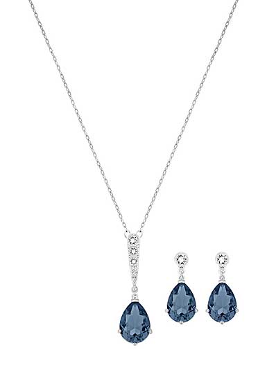 Swarovski Crystal and Rhodium Vintage Pendant Necklace and Pierced Earring Set, Montana