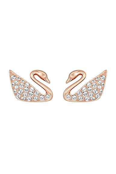 Swarovski Crystal and Rose Gold Mini Swan Pierced Earrings