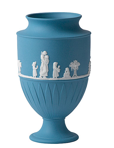 Wedgwood Jasper Classic Vase, White on Pale Blue