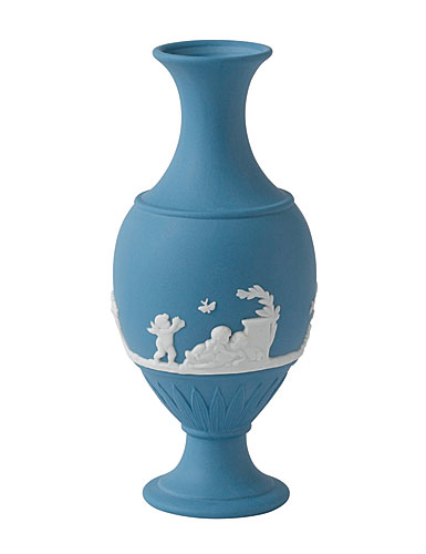 Wedgwood Jasper Classic Bud Vase, White on Pale Blue