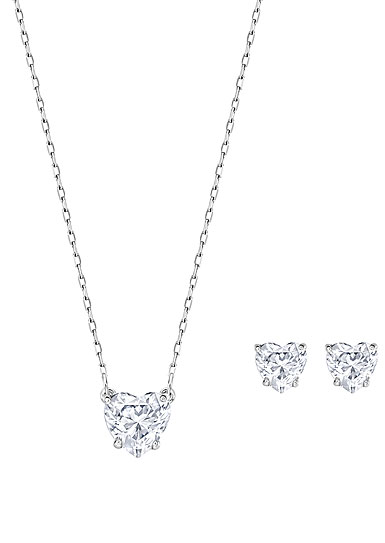 Swarovski Crystal and Rhodium Attract Heart Necklace and Pierced Earrings Jewelry Set