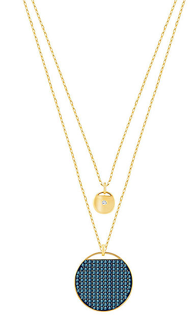 Swarovski Blue Crystal Gold Ginger Layered Pendant Necklace