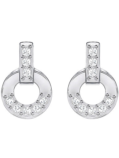 Swarovski Crystal and Rhodium Circle Stud Pierced Earrings Pair