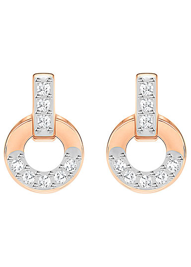 Swarovski Crystal and Rose Gold Circle Stud Pierced Earrings Pair