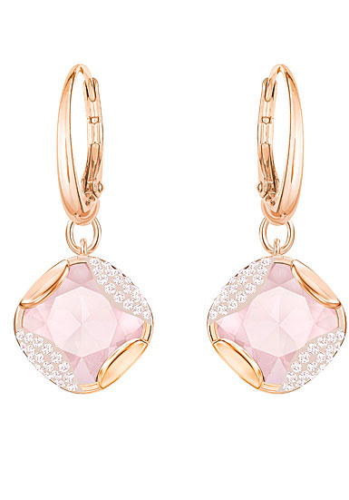 Swarovski Earrings Heap Pierced Earrings Pair Square Pink Crystal Rose Gold