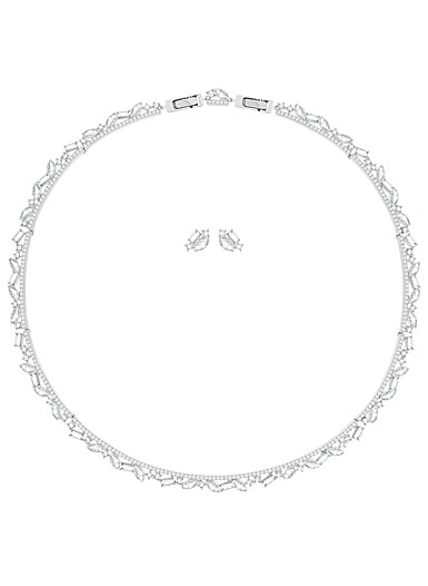 Swarovski Crystal and Rhodium Henrietta Necklace and Pierced Earrings Jewelry Set