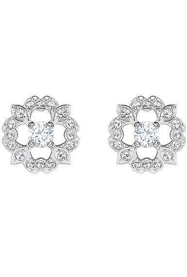 Swarovski Sparkling Dance Flower Pierced Earrings, White, Rhodium