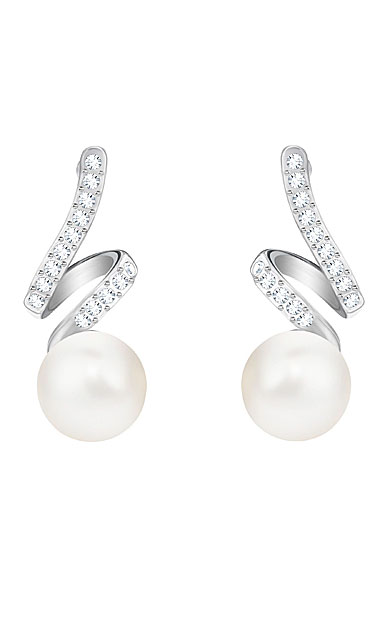 Swarovski Gabriella Pearl Pierced Earrings, White, Rhodium