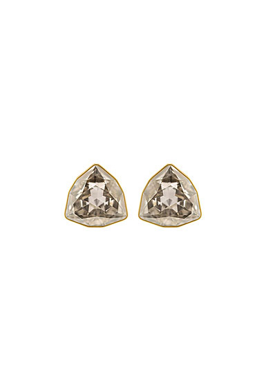 Swarovski March Fox Gray Crystal and Gold Stud Pierced Earrings Pair