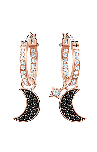 Swarovski Symbolic Moon Hoop Pierced Earrings, Black, Rose Gold