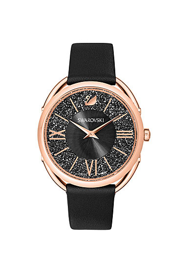 Swarovski Crystalline Glam Watch, Leather Strap, Black, Rose Gold