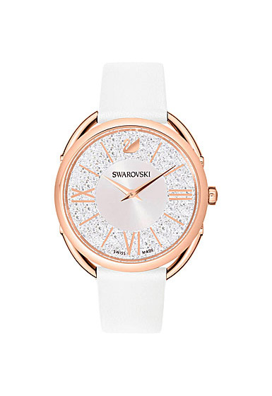 Swarovski Crystalline Glam Watch, Leather Strap, White, Rose Gold