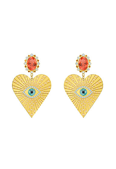 Swarovski Jewelry, Lucky Goddess Clip Earrings Heart Multi Colored Gold