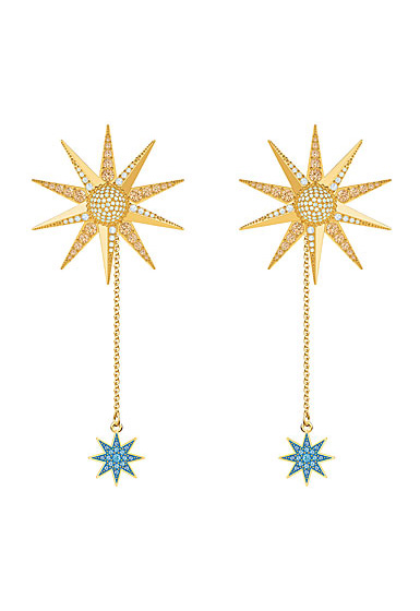 Swarovski Jewelry, Lucky Goddess Pierced Earrings Long Multi Colored Gold