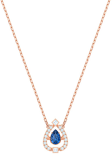 Swarovski Jewelry, Sparkling Necklace Pear Blue Crystal Rose Gold