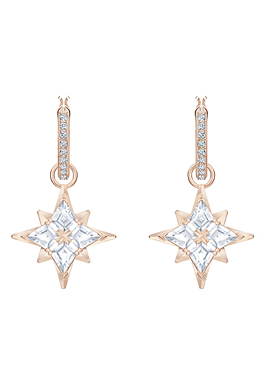 Swarovski Symbolic Star Hoop Pierced Earrings, White, Rose Gold