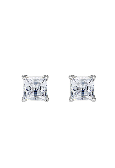 Swarovski Rhodium and Crystal Square Attract Pierced Earrings