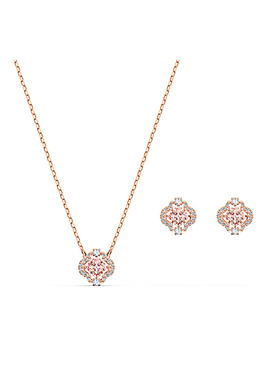 Swarovski Set Sparkling Necklace and Earrings Dance Set Clover Crystal Rose Gold