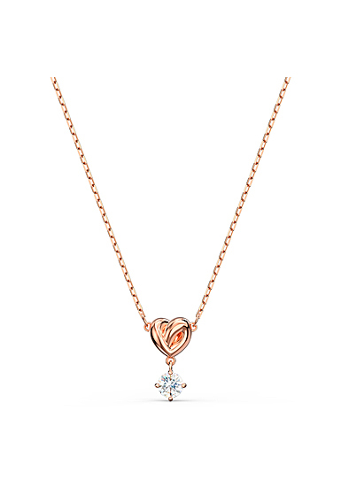 Swarovski Necklace Lifelong Heart Pendant Solitare Crystal and Rose Gold