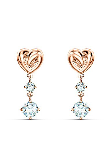 Swarovski Lifelong Heart Pierced Earrings Dangle Crystal Rose Gold