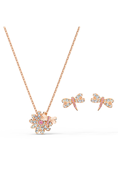 Swarovski Eternal Flower Necklace and Earring Set Dragonfly Light Multi Rose Gold