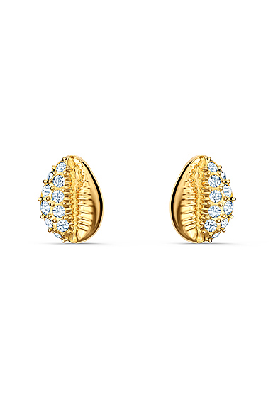 Swarovski Gold and Crystal Shell Stud Pierced Earrings