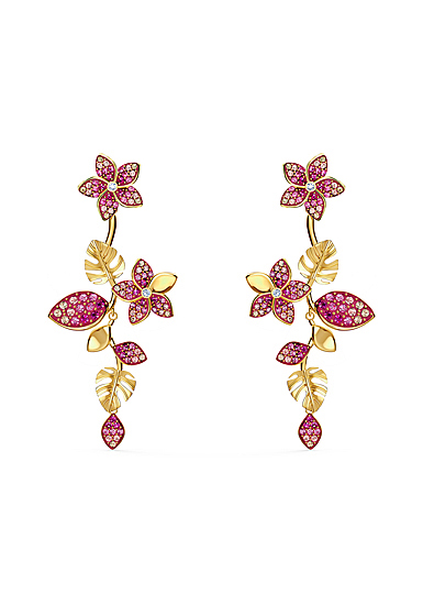 Swarovski Tropical Pierced Earrings Long Flower Light Multi Gold