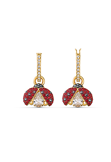 Swarovski Gold and Multi Ladybug Hoop Pierced Earrings
