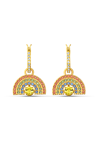 Swarovski Sparkling Dance Pierced Earrings Hoop Rainbow Dark Multi Gold
