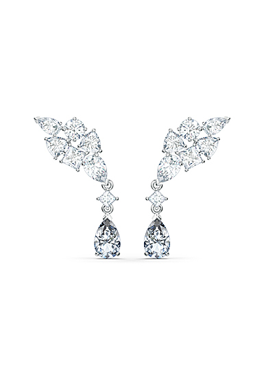 Swarovski Tennis Deluxe Cluster Mixed Pierced Earrings, White, Rhodium Plated