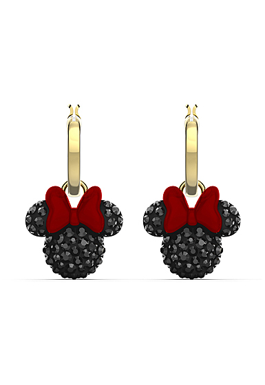 Swarovski Disney Minnie Hoop Pierced Earrings, Black, Gold Tone Plated