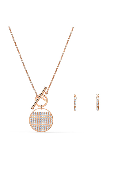 Swarovski Ginger T Bar Necklace and Earrings Set, White, Rose Gold Tone Plated
