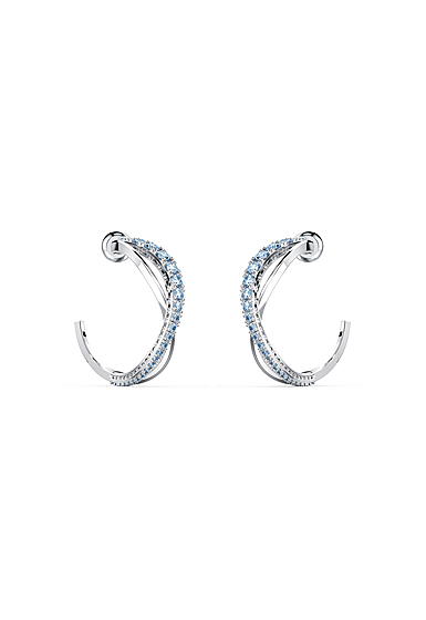 Swarovski Twist Hoop Pierced Earrings, Blue, Rhodium Plated