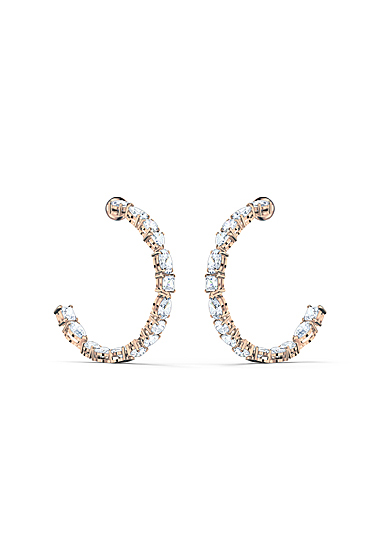 Swarovski Tennis Deluxe Mixed Hoop Pierced Earrings, White, Rose Gold Tone Plated
