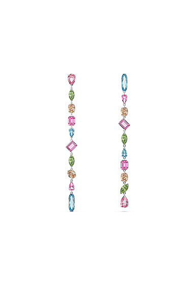 Swarovski Jewelry Gema Drop Extra Long, Multicolored, Rhodium Plated Pierced Earrings, Pair