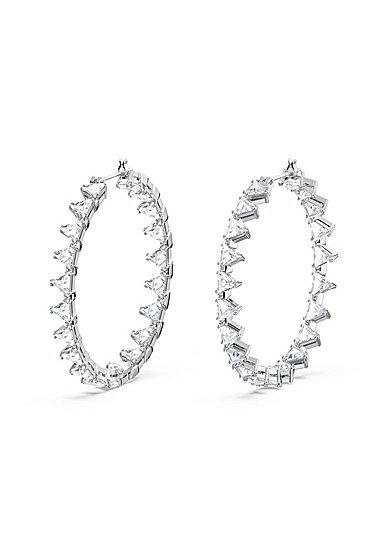 Swarovski Millenia Triangle Crystal and Rhodium Hoop Pierced Earrings, Pair