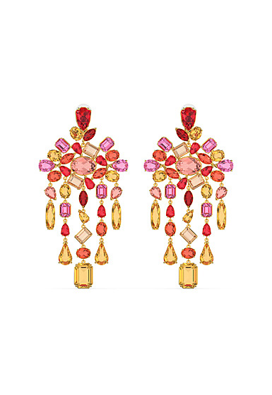 Swarovski Gema Clip Earrings, Chandelier, Multicolored, Gold-Tone Plated, Pair