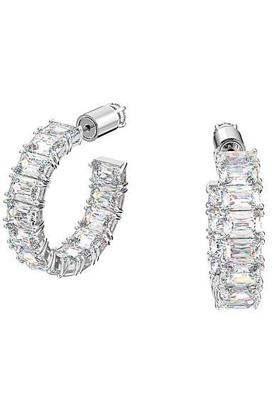 Swarovski Crystal and Rhodium Octagon Cut Millenia Hoop Pierced Earrings, Pair