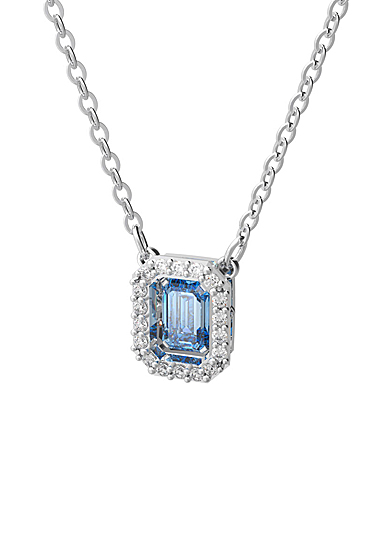 Swarovski Octagon Cut Zirconia Blue Crystal and Rhodium Millenia Pendant Necklace