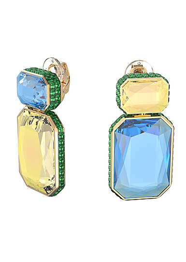 Swarovski Orbita Earrings, Octagon Cut Crystal, Multicolored, Gold-tone Plated