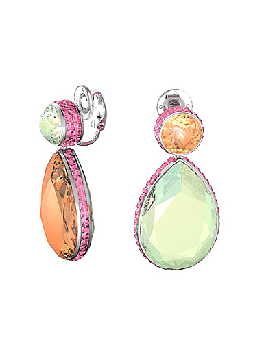 Swarovski Orbita Earrings, Asymmetrical, Drop Cut Crystals, Multicolored, Rhodium Plated