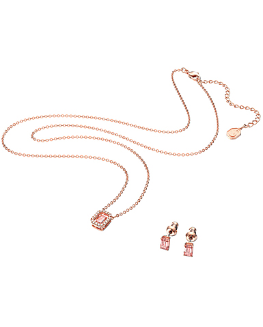 Swarovski Octagon Cut Zirconia, Pink, Rose Gold Millenia Necklace Set