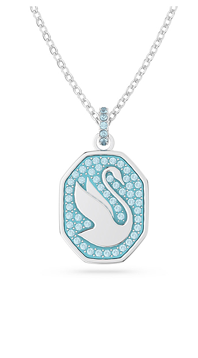 Swarovski Blue Crystal and Rhodium Signum Swan Pendant Necklace