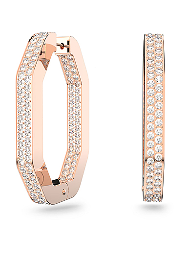 Swarovski Dextera Hoop Earrings, Octagon, Pave Crystals, White, Rose-Gold Tone Plated