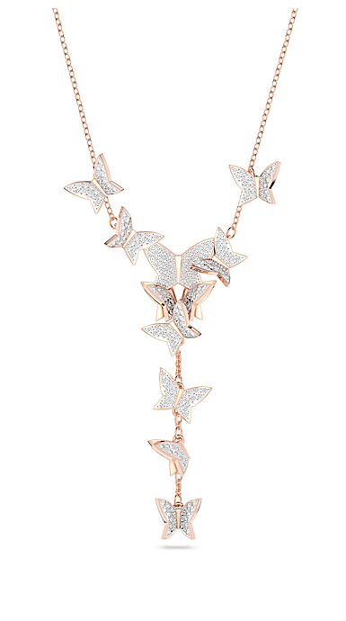 Swarovski Lilia Y Necklace, Butterfly, White, Rose-Gold Tone Plated